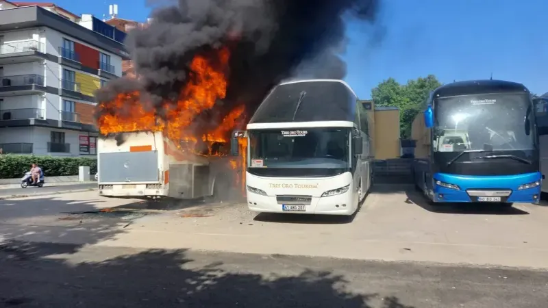 Kocaeli'de iki yangın: 3 otobüs alev alev yandı